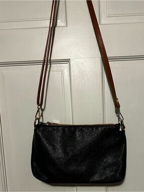 Valentina Black Pebbled Leather Crossbody with Brown Strap